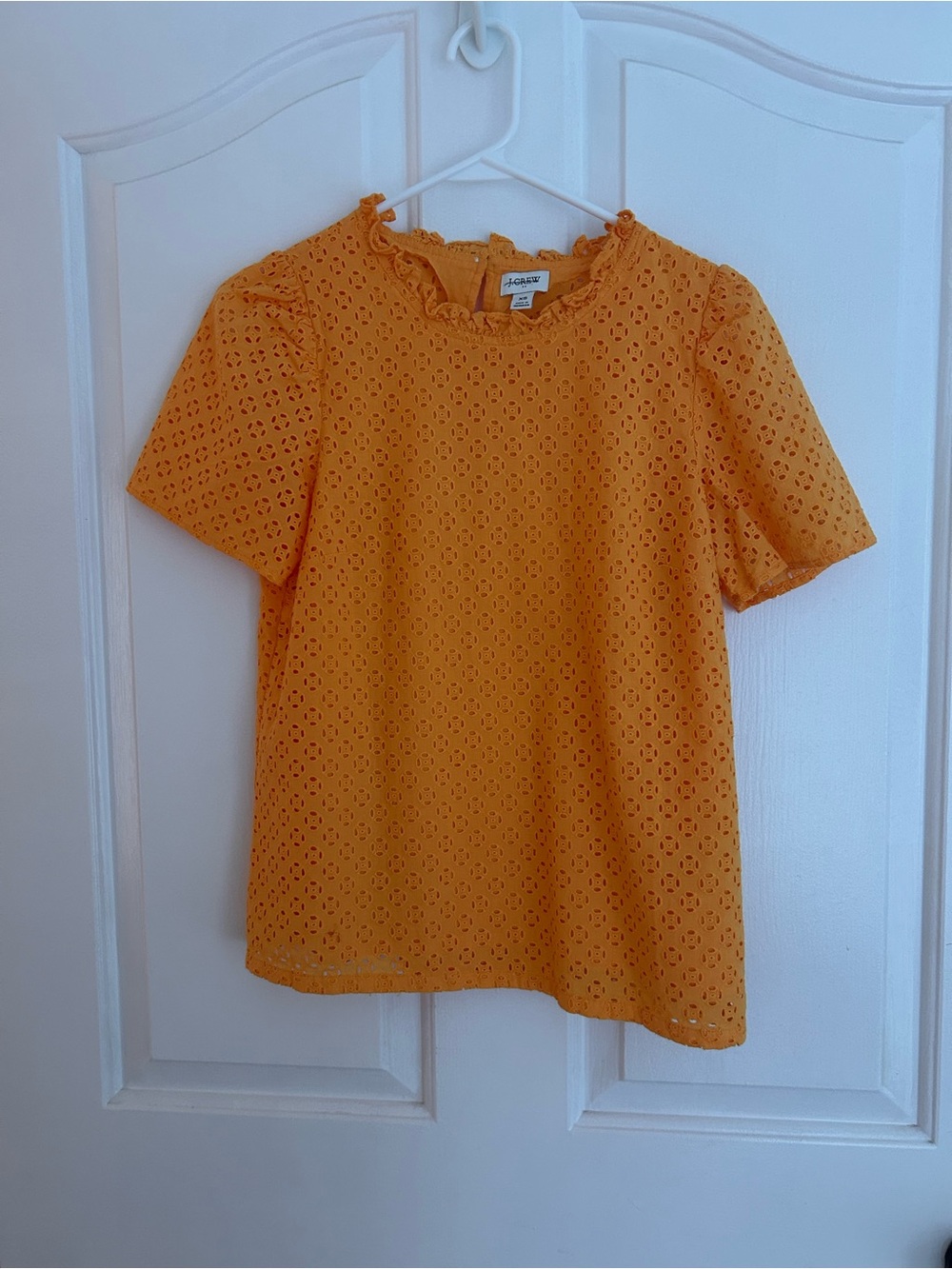J.Crew Marigold Eyelet Ruffle Neck Short Sleeve Top XS